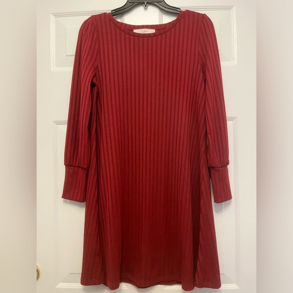 FINAL SALE $$ NWOT Loft Women's Long Sleeve Dress Small Petite Ribbed Burgundy - Picture 2 of 7